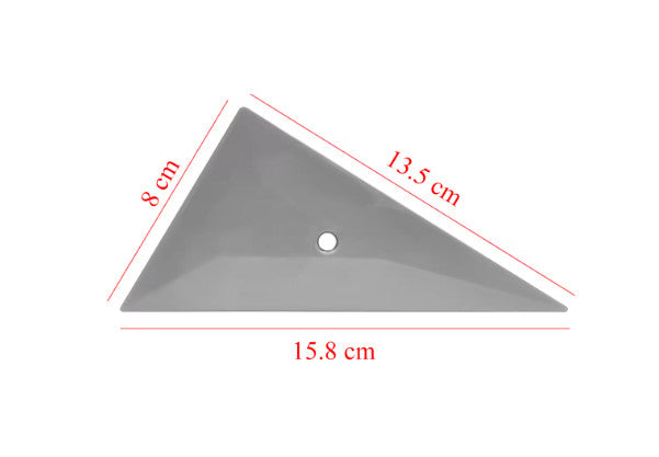 Dimensional view of the silver EZ Reach squeegee, detailing its size and design for precision work in tight corners.