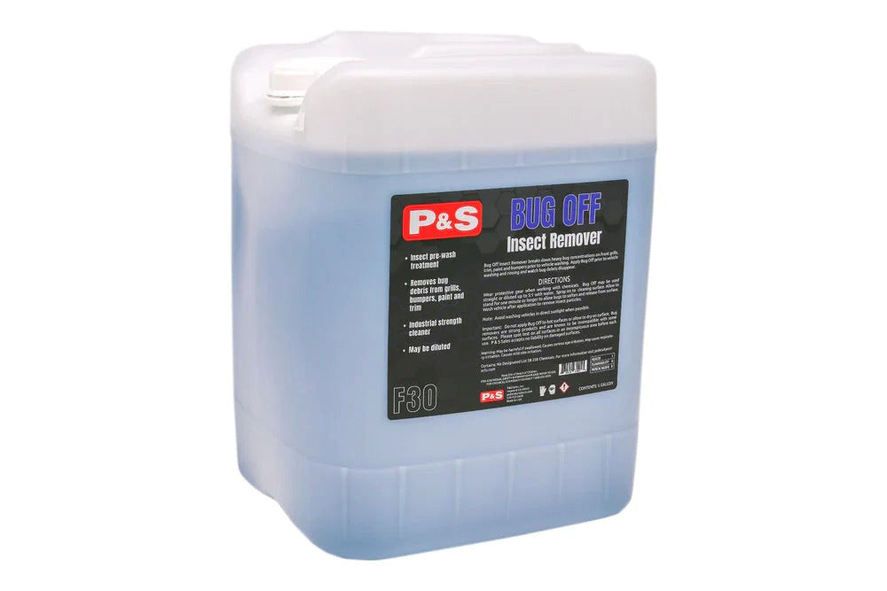 The five-gallon P&S Bug Off Insect Remover container, ideal for high-volume use in professional detailing or for enthusiasts.
