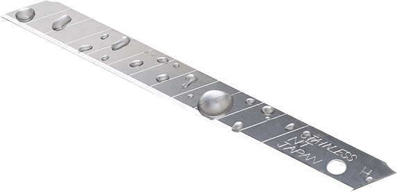 Individual NT BA50SS Stainless Steel Razor Blade, demonstrating the sharp edge for precise cutting.