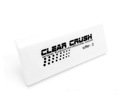 Fusion Clear Crush Squeegee with Cropped Edge displayed against a white background, showcasing its unique design for film installation.