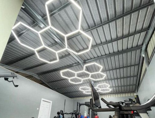 The shape of Nexus Hexa Light SHX04, illustrating its versatility in lighting design for garages and gaming arenas