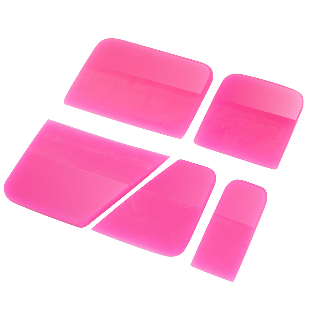 Full display of the 5 PCS Pink Round Edge PPF Squeegees Kit, perfect for detailed PPF application tasks.