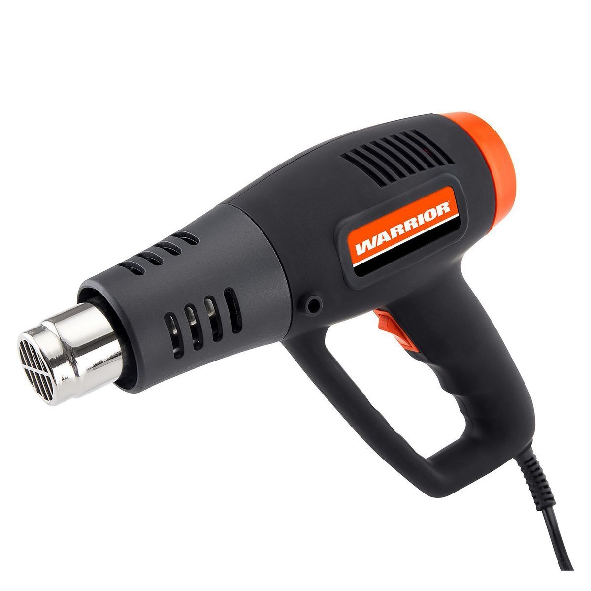 Close-up of the WARRIOR 1500W 11 Amp Heat Gun, showcasing its durable ABS body and dual temperature settings.