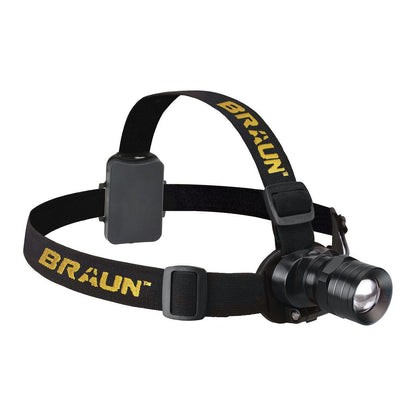 BRAUN 310 Lumen Swivel LED Headlamp from the front, highlighting the powerful LED output and swivel functionality.