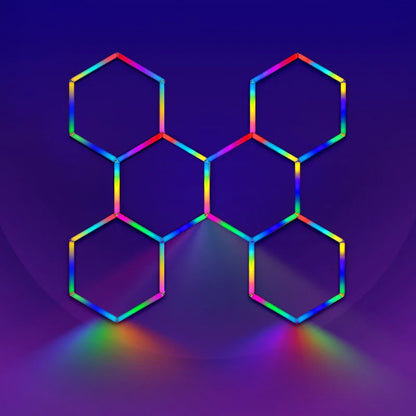 Unique hexagonal shape of the Colorix Hexa Garage Light RGB12, showcasing its design for creative and customizable lighting