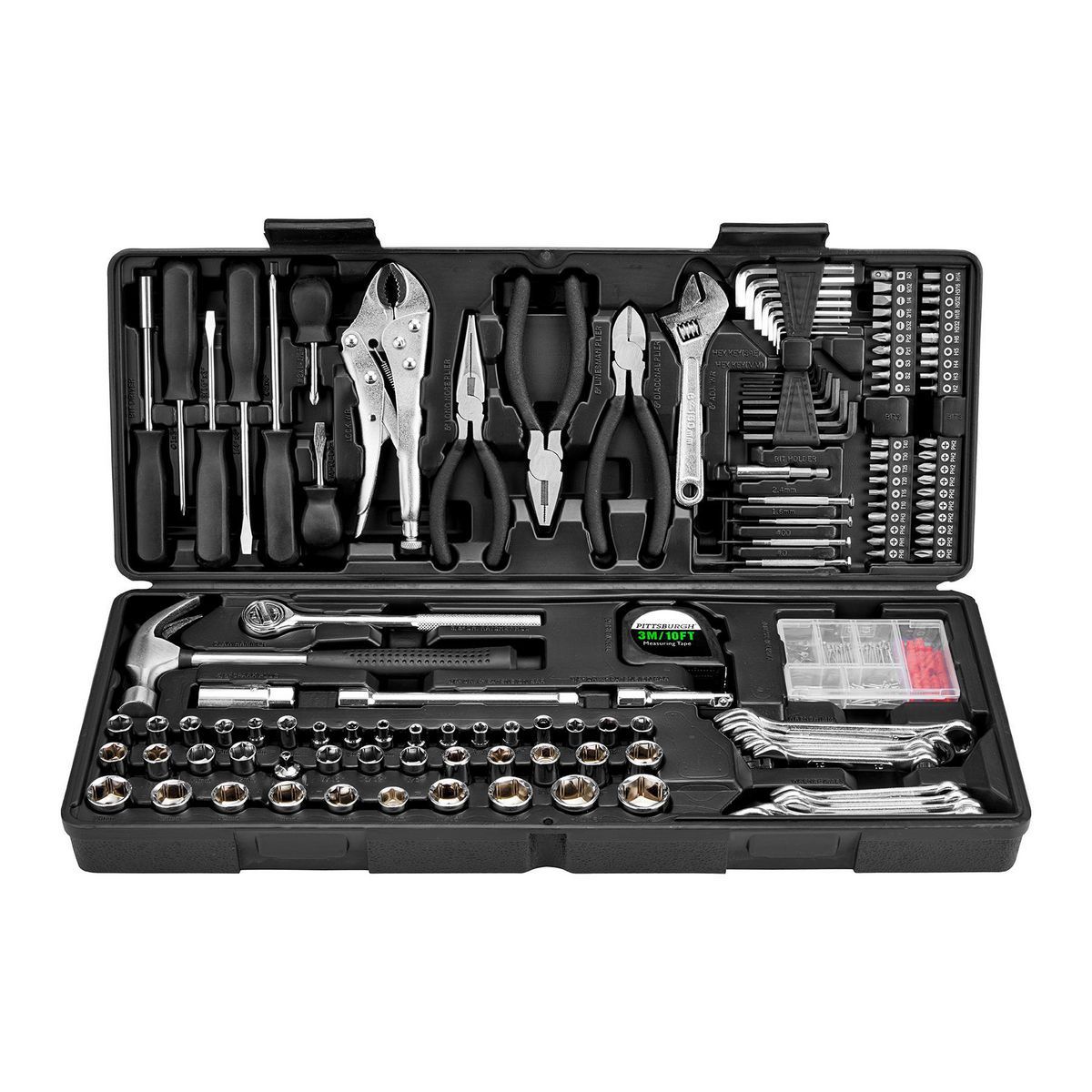 The 130-Piece Tool Set neatly organized in its durable carrying case.