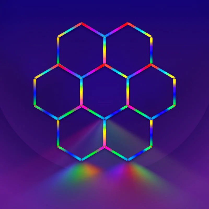 The distinct hexagonal shape of Colorix Hexa Light RGB11, emphasizing its potential for creating personalized lighting formations.