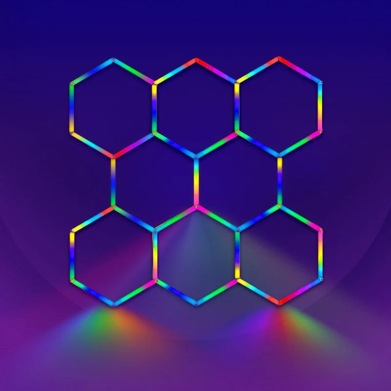 The distinct shape of the Colorix Hexa Garage Light RGB06, emphasizing its unique hexagonal design and potential for creative lighting solutions."