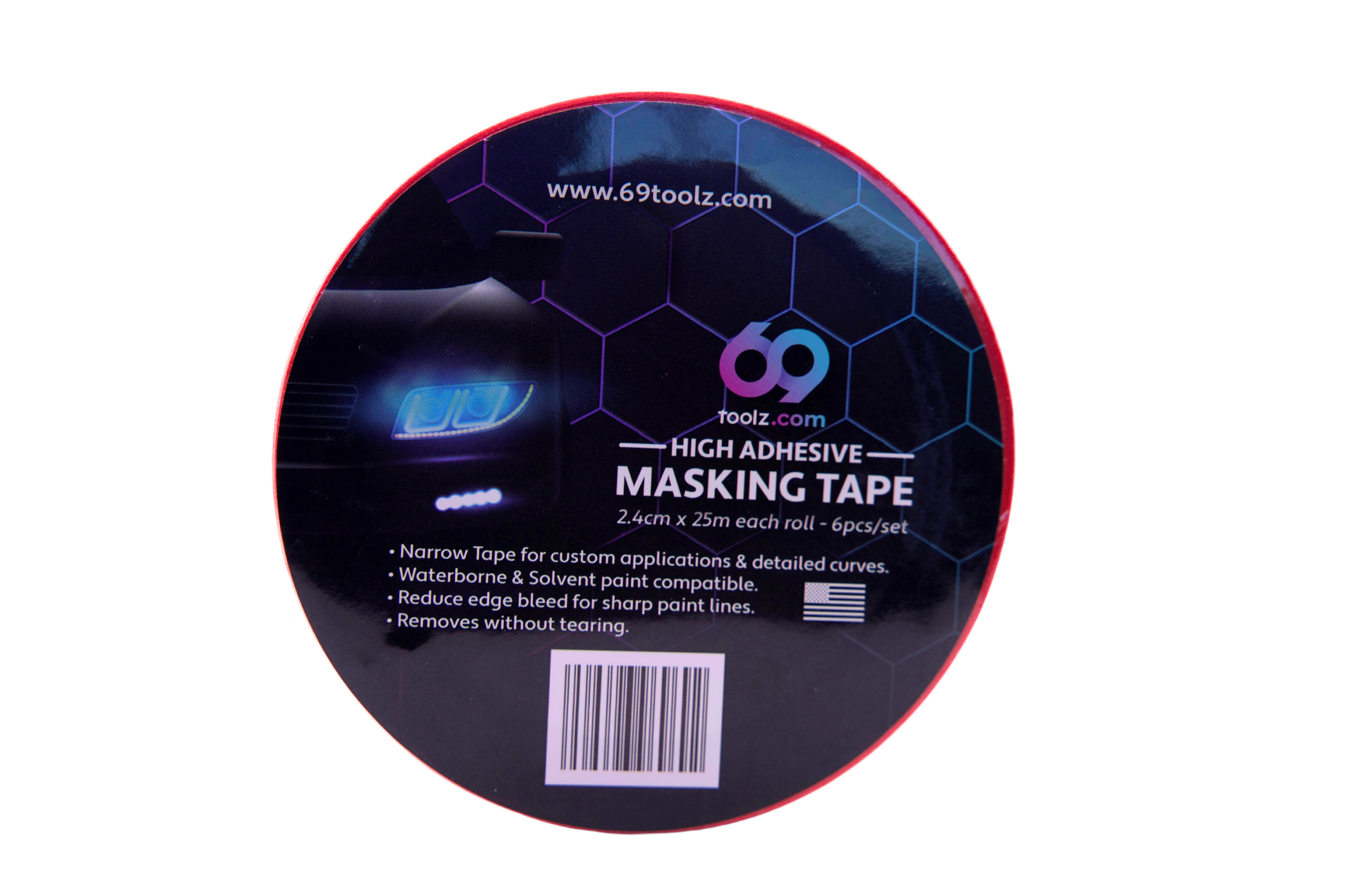 Close-up of red Precision Masking Tape .94 inch, highlighting its quality and precision for painting tasks.
