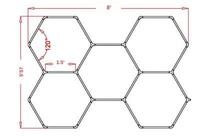 Dimensional diagram of the Colorix Hexa Garage Light RGB05, detailing its hexagonal shape for easy customization.