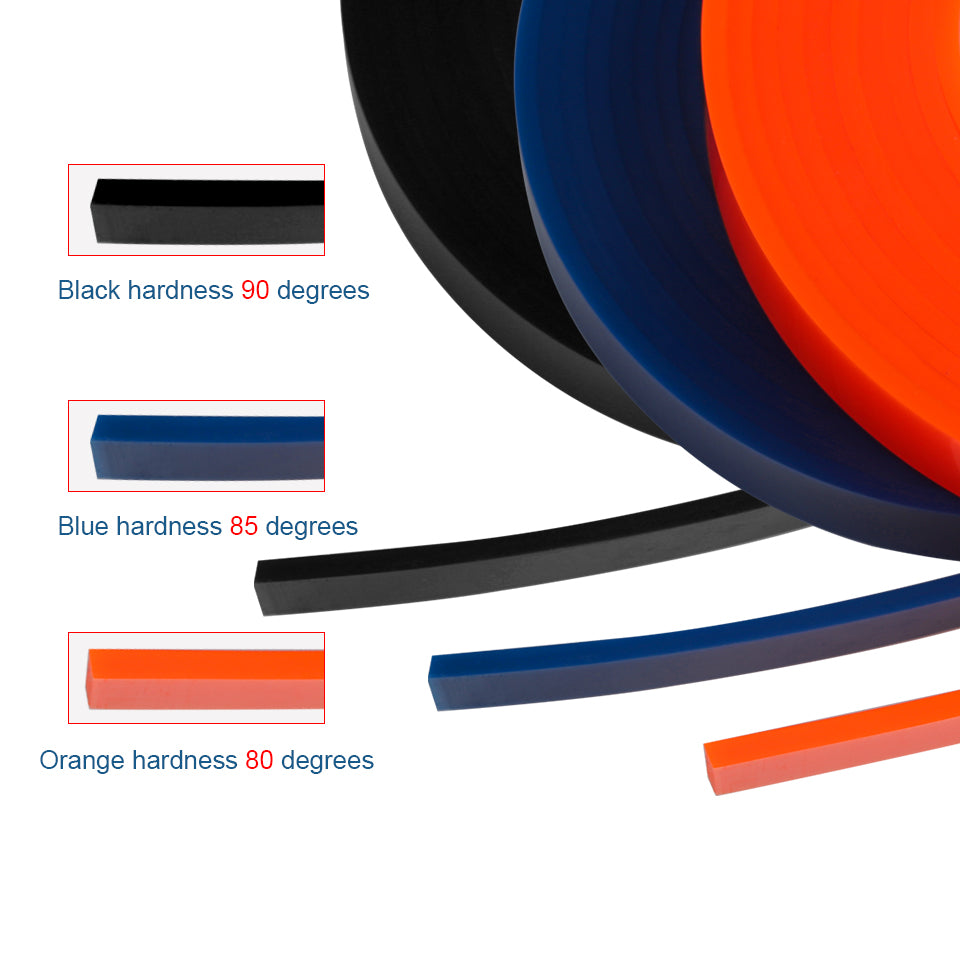 Black, orange, and blue Fusion Squeegee Channel Refill with hardness degrees, offering precision cleaning for windows.