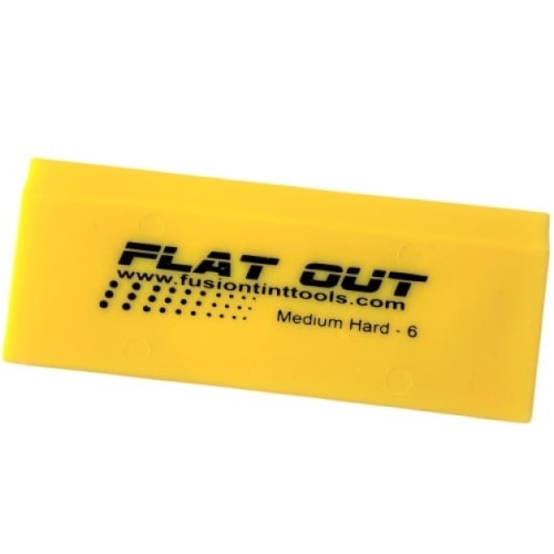 The durable Fusion 5" Yellow Flat Out Squeegee Blade, a trusted tool among professional tinters.