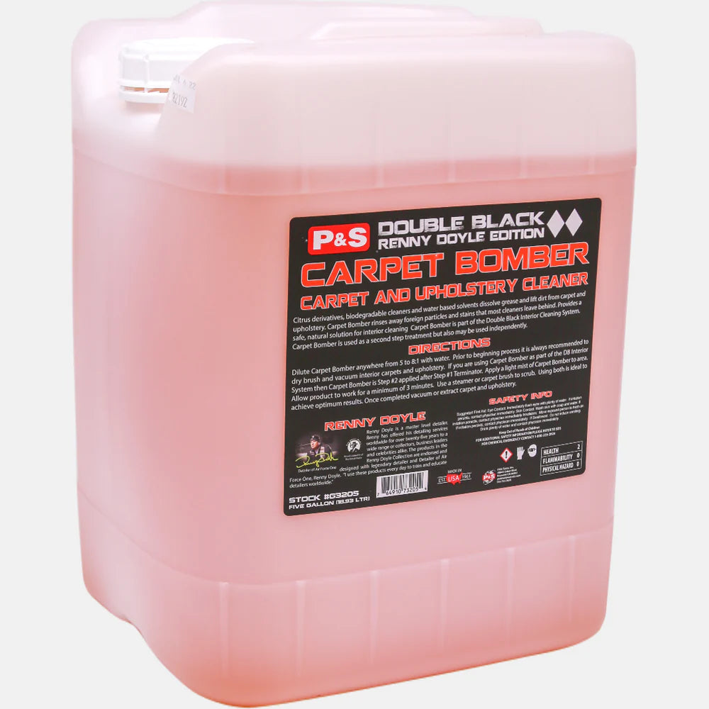 5-gallon drum of P&S Carpet Bomber Carpet & Upholstery Cleaner, suited for high-volume professional detailing.