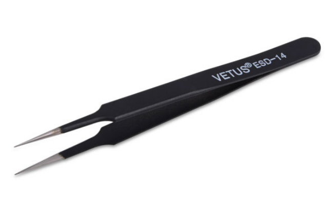 Ergonomic grip of Precision Tweezers - Vetus ESD-14 Tweezers.