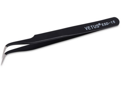 Fine curved-tip Precision Vetus Tweezers for detailed weeding and dust removal. vetus esd-15