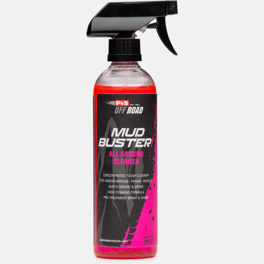 Pint-sized P&S Mud Buster General Purpose Cleaner, showcasing its powerful formula for removing brake dust, dirt, and protecting against corrosion.