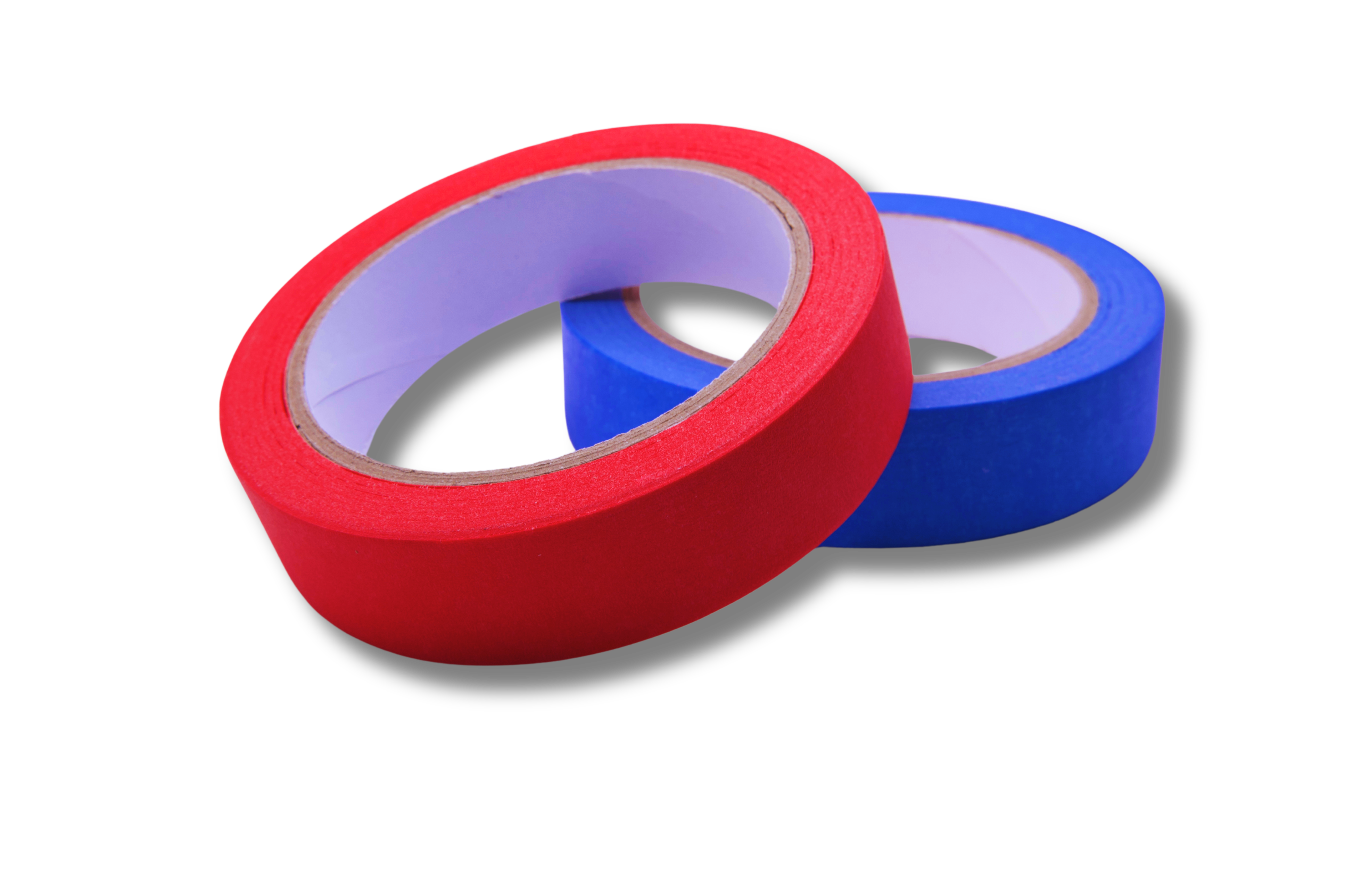 Two rolls of Precision Masking Tape, one red and one blue, demonstrating the tape's versatility for various projects.