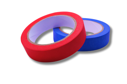 Two rolls of Precision Masking Tape, one red and one blue, demonstrating the tape's versatility for various projects.