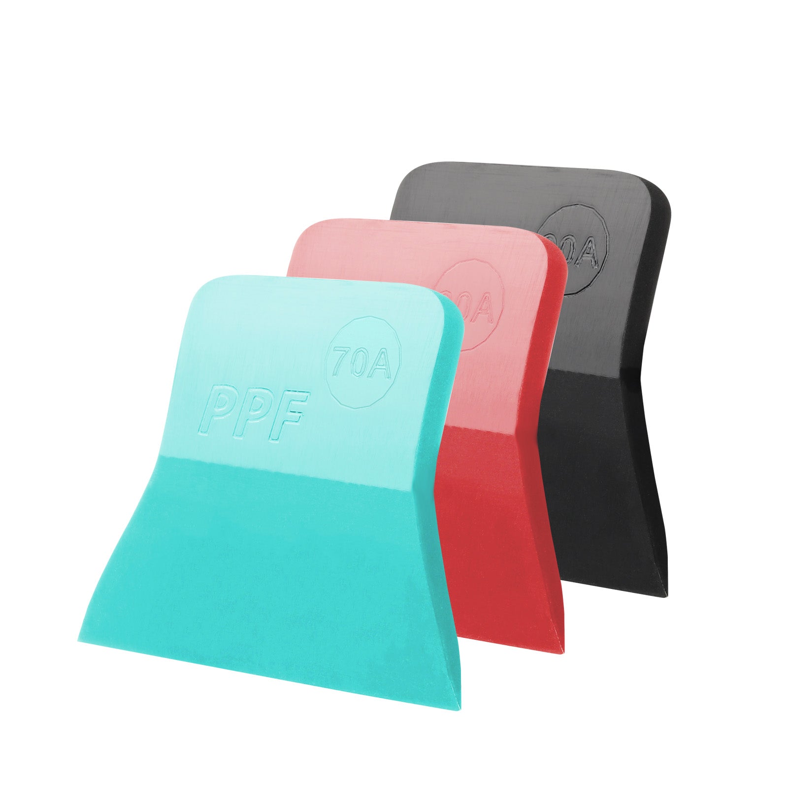 Collection of T-Shape Squeegees in black, blue, and red for PPF