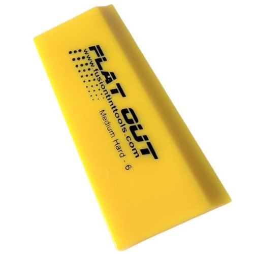 Single Fusion 5" Yellow Flat Out Squeegee Blade against a clean background, emphasizing its build quality.