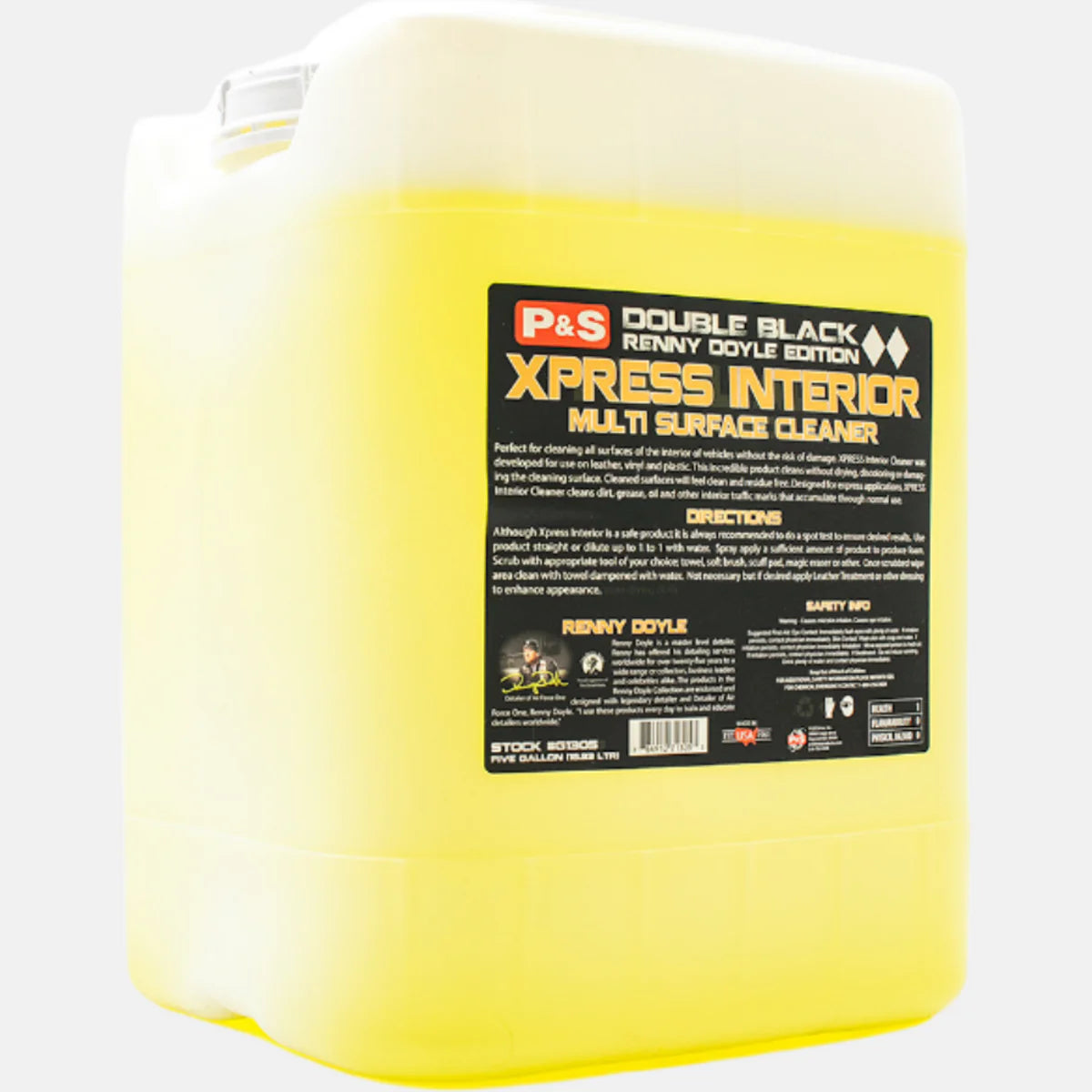 P&S Xpress Interior Cleaner 5 Gallon - Commercial-grade bulk size for extensive use in auto detailing. Suitable for detailing garages equipped with the latest in garage flooring and lighting.
