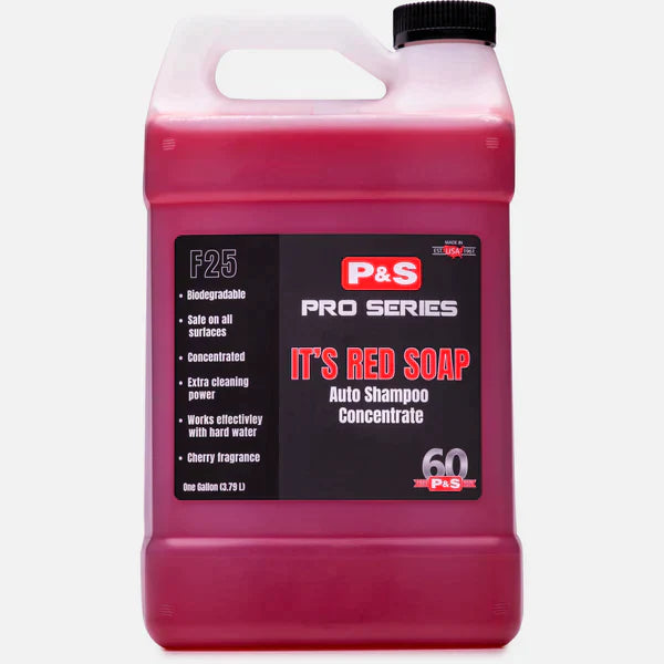 P&S It's Red Soap Foaming Auto Shampoo, delivering exceptional cleaning with a delightful cherry scent.