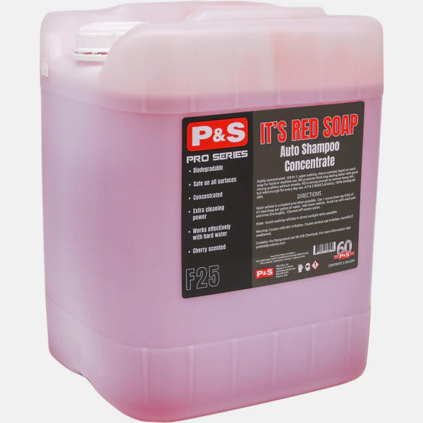 P&S It's Red Soap Auto shampoo, the perfect solution for removing dirt while pampering your vehicle with its gentle formula