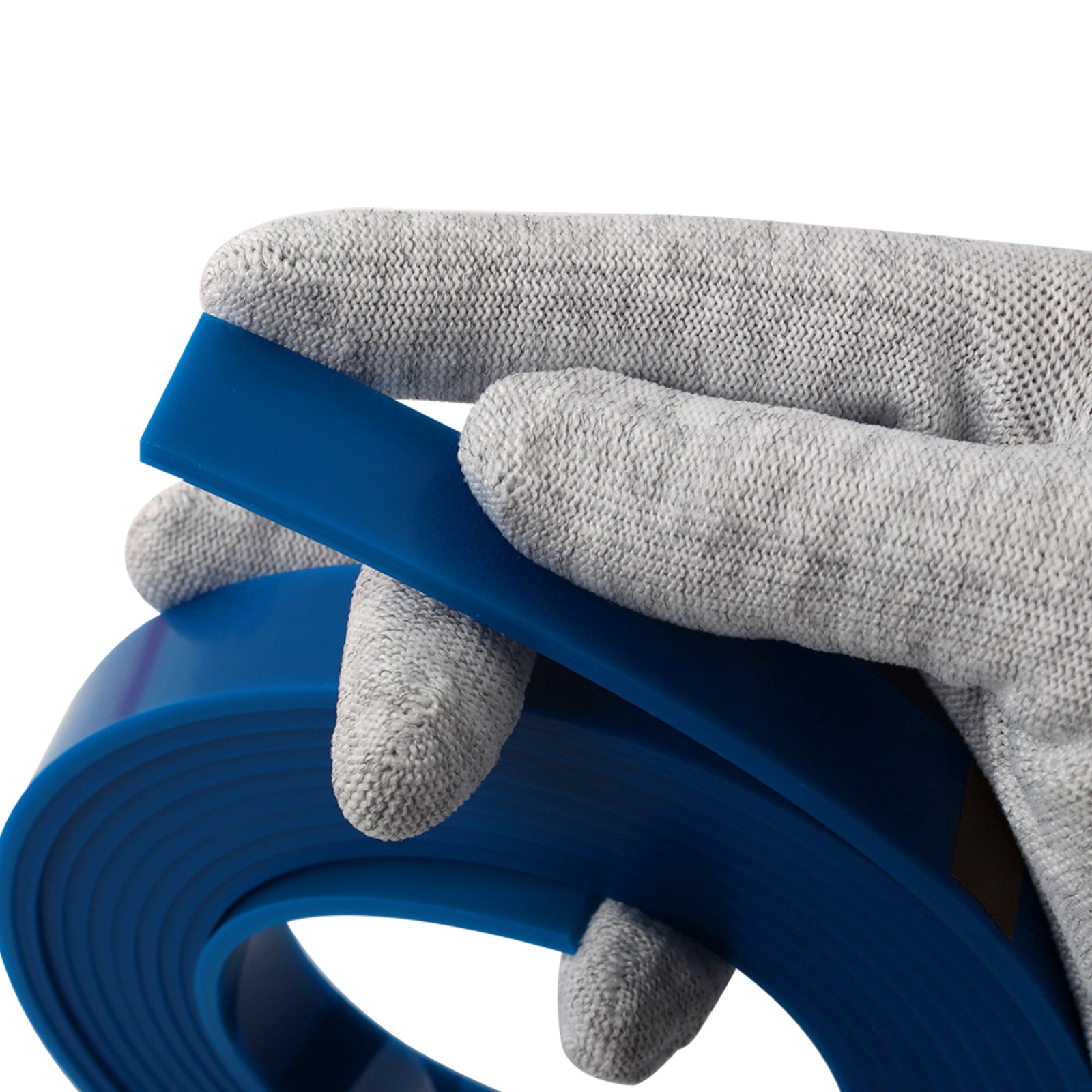 Hand holding a blue Fusion Squeegee Channel Refill, demonstrating its easy handling and application.