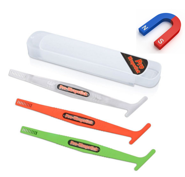 Complete 3 Piece Magnetic Vinyl Wrap Stick Tool Set, showcasing their combined magnetic capabilities for easy storage.