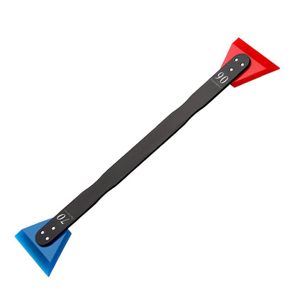 The Dual Head Slim Squeegee's blue and red blades showcased separately, illustrating the tool's versatility for different surfaces.