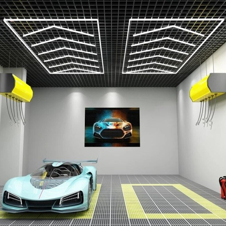 Vortex Hexa LED Light ST5018 illuminating a garage with its distinctive hexagonal design and powerful LED glow.