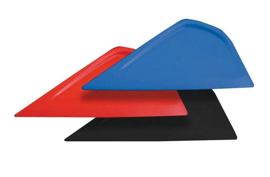 Collection of Little Foot Squeegee Cards in black, blue, and red, demonstrating versatility and choice for tinting experts.