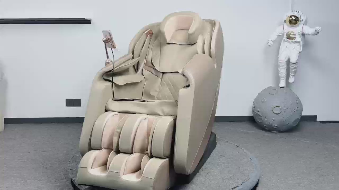 Engaging video tour of the Ultimate Relaxation Massage Chair's advanced features, including customizable massage programs and ergonomic design, set in a serene waiting area environment.