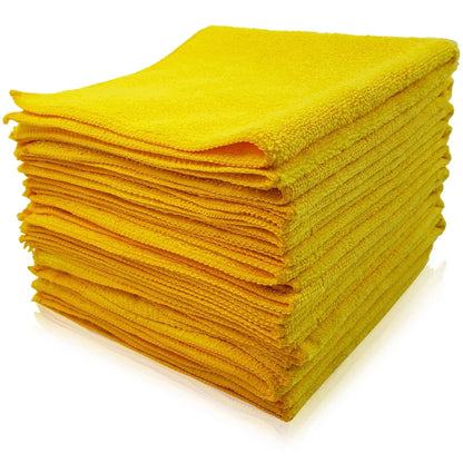 Assortment of professional-grade 380 GSM microfiber towels, demonstrating multipurpose utility for interior and exterior car cleaning