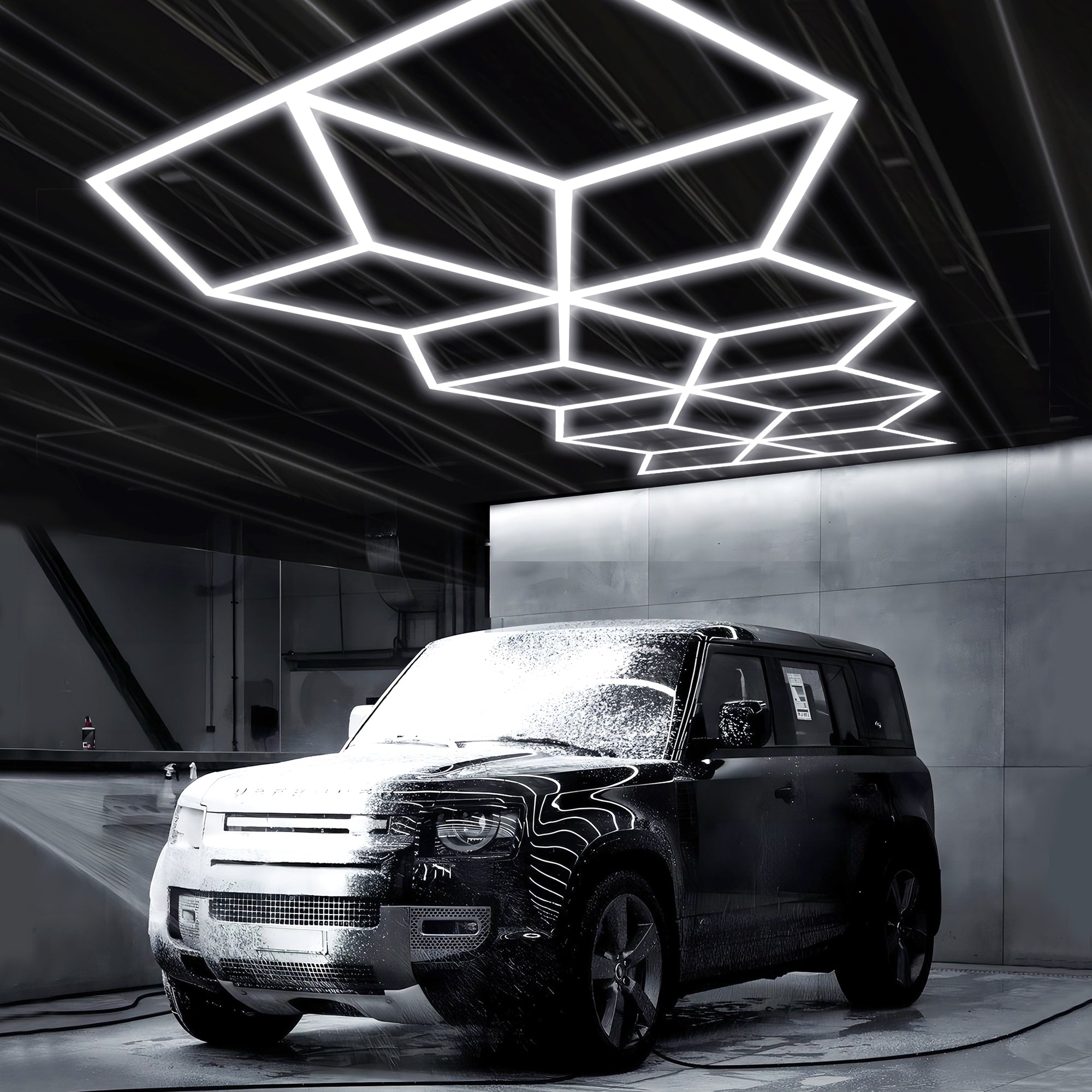 Serenity HexaLED Ambient Glow Light ST6109 enhancing a garage area, providing a serene backdrop for an immersive experience.